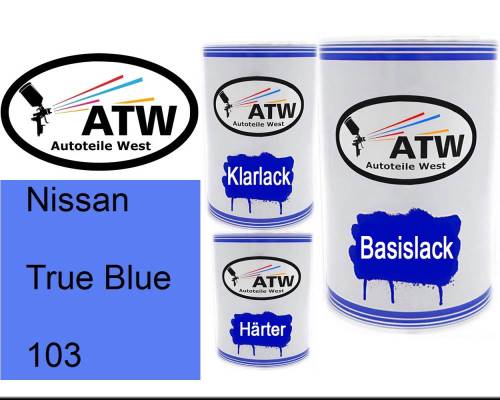 Nissan, True Blue, 103: 500ml Lackdose + 500ml Klarlack + 250ml Härter - Set, von ATW Autoteile West.